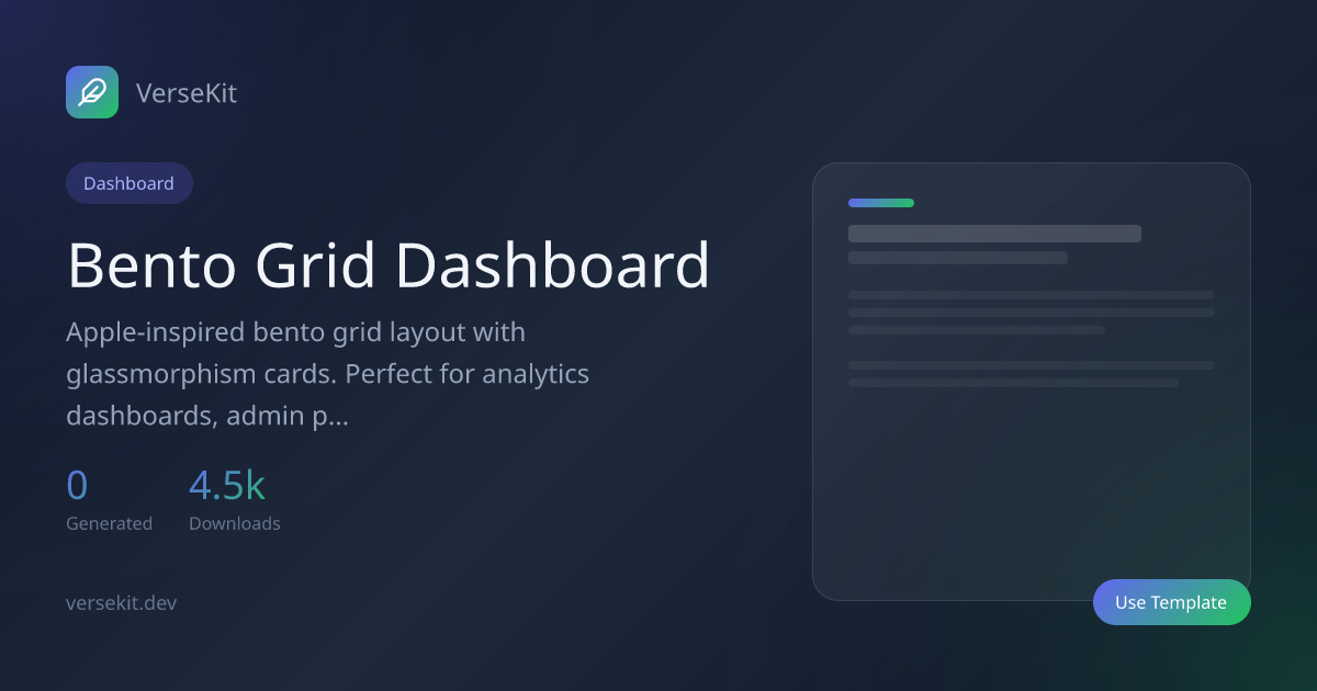 Bento Grid Dashboard - Free Document Template | VerseKit